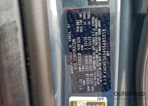 2025 Kia Carnival Sx z USA, uszkodzony, nr VIN KNDNE5K34S6485318